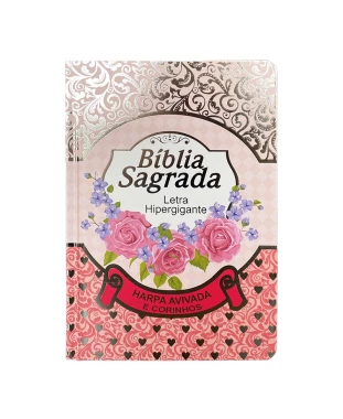 BÍBLIA L. HIPERGIGANTE PPM ARC FULL COLOR LAMINADA C/ HARPA - ROSA