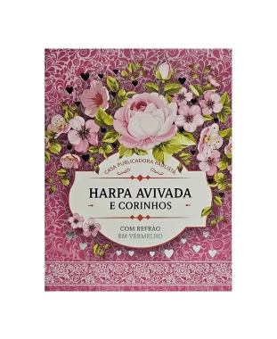 HARPA AVIVADA E CORINHOS BROCH. PEQUENO C/ LETRA MAIOR - MOD. 02 FLORAL PINK