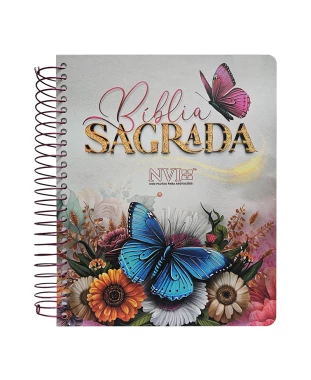 BÍBLIA PARA ANOTAÇÕES - NVI - ESPIRAL - FLORES E BORBOLETAS