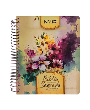 BÍBLIA PARA ANOTAÇÕES - NVI - ESPIRAL - FLORES E FOLHAS