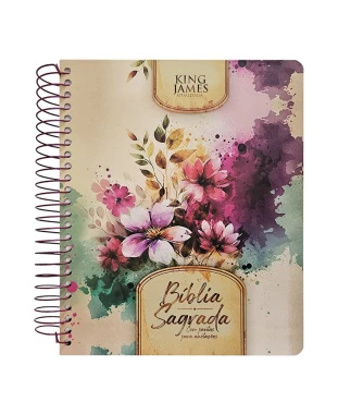 BÍBLIA PARA ANOTAÇÕES - KJA - ESPIRAL - FLORES E FOLHAS