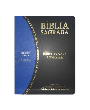 BÍBLIA SLIM LARGE ARC C/ HARPA PU BICOLOR - PRETO E AZUL