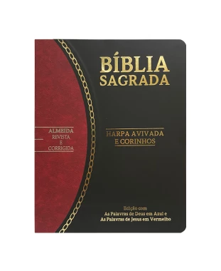 BÍBLIA SLIM LARGE ARC C/ HARPA PU BICOLOR - PRETO E BORDÔ