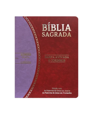 BÍBLIA SLIM LARGE ARC C/ HARPA PU BICOLOR - VERMELHO E LILÁS