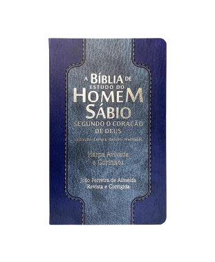 BÍBLIA DE ESTUDO DO HOMEM SÁBIO C/HARPA - PU LUXO - AZUL ESCURO E CLARO