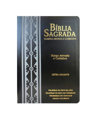 BÍBLIA L. GIGANTE PPM ARC FULL COLOR PU LUXO C/ HARPA C/ BORDA DOURADA - ARABESCO PRETO E CI