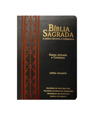 BÍBLIA L. GIGANTE PPM ARC FULL COLOR PU LUXO C/ HARPA C/ BORDA DOURADA - ARABESCO PRETO E BO