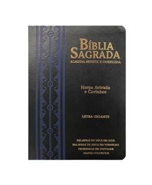 BÍBLIA L. GIGANTE PPM ARC FULL COLOR PU LUXO C/ HARPA C/ BORDA DOURADA - ARABESCO PRETO E AZ