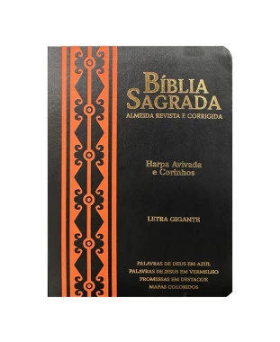 BÍBLIA L. GIGANTE PPM ARC FULL COLOR PU LUXO C/ HARPA C/ BORDA DOURADA - ARABESCO PRETO E LARANJA
