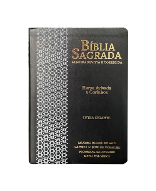 BÍBLIA L. GIGANTE PPM ARC FULL COLOR PU LUXO C/ HARPA C/ BORDA DOURADA - ESTRELA PRETO E CIN
