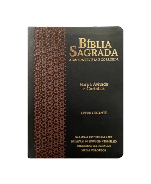 BÍBLIA L. GIGANTE PPM ARC FULL COLOR PU LUXO C/ HARPA C/ BORDA DOURADA - ESTRELA PRETO E BOR