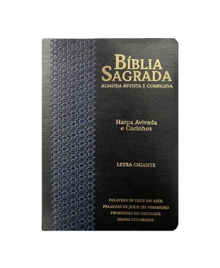 BÍBLIA L. GIGANTE PPM ARC FULL COLOR PU LUXO C/ HARPA C/ BORDA DOURADA - ESTRELA PRETO E AZU