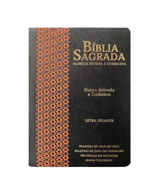 BÍBLIA L. GIGANTE PPM ARC FULL COLOR PU LUXO C/ HARPA C/ BORDA DOURADA - ESTRELA PRETO E LAR