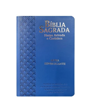 BÍBLIA L. HIPERGIGANTE ARC FULL COLOR PU LUXO C/ HARPA C/ ÍNDICE DOURADA ARABESCO AZUL