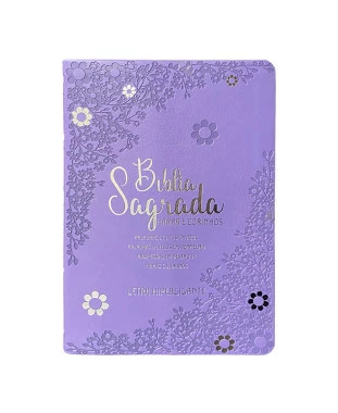 BÍBLIA L. HIPERGIGANTE ARC FULL COLOR PU LUXO C/ HARPA C/ ÍNDICE PRATEADA FLORAL MARGARIDA LI