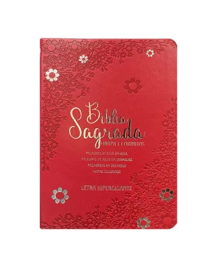 BÍBLIA L. HIPERGIGANTE ARC FULL COLOR PU LUXO C/ HARPA C/ ÍNDICE PRATEADA FLORAL MARGARIDA VE
