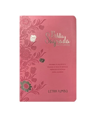 BÍBLIA L. JUMBO ARC FULL COLOR CAPA PU LUXO C/ HARPA - FLORAL ROSA