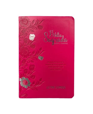 BÍBLIA L. JUMBO ARC FULL COLOR CAPA PU LUXO C/ HARPA - FLORAL PINK