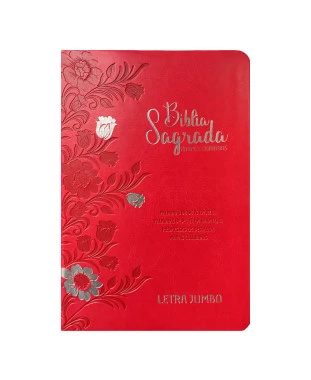 BÍBLIA L. JUMBO ARC FULL COLOR CAPA PU LUXO C/ HARPA - FLORAL VERMELHA