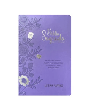 BÍBLIA L. JUMBO ARC FULL COLOR CAPA PU LUXO C/ HARPA - FLORAL LILÁS