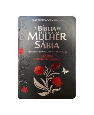 BÍBLIA DA MULHER SÁBIA FULL COLOR C/ HARPA - TULIPA PRETA