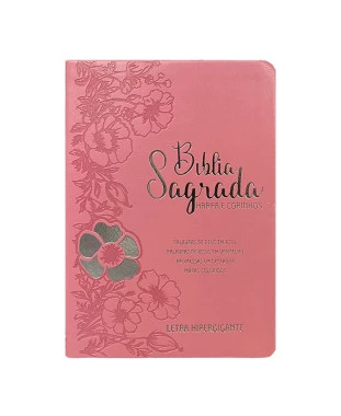 BÍBLIA HIPERGIGANTE ARC FULL COLOR C/HARPA PU LUXO PRATEADA - FLORAL DÁLIA ROSA