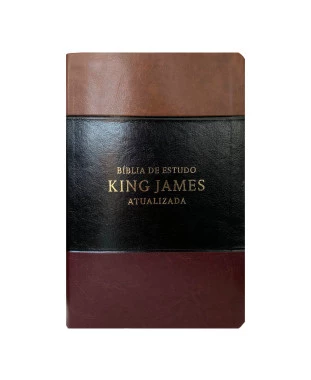 BÍBLIA DE ESTUDO KING JAMES ATUALI. FULL COLOR - CAPA PU TRICOLOR MARROM, PRETA E BORDÔ