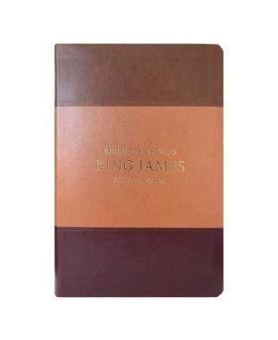 BÍBLIA DE ESTUDO KING JAMES ATUALI. FULL COLOR - CAPA PU TRICOLOR MARROM, CARAMELO E BORDÔ