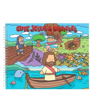 LIVRO DE COLORIR CUTE JESUS AND DISCIPLES CAPA DURA - PARÁBOLAS DO REINO