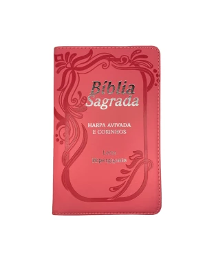 BÍBLIA LT HIPERGIGANTE PU LUXO C/ ÍNDICE C/ HARPA - MOD 02 ROSA